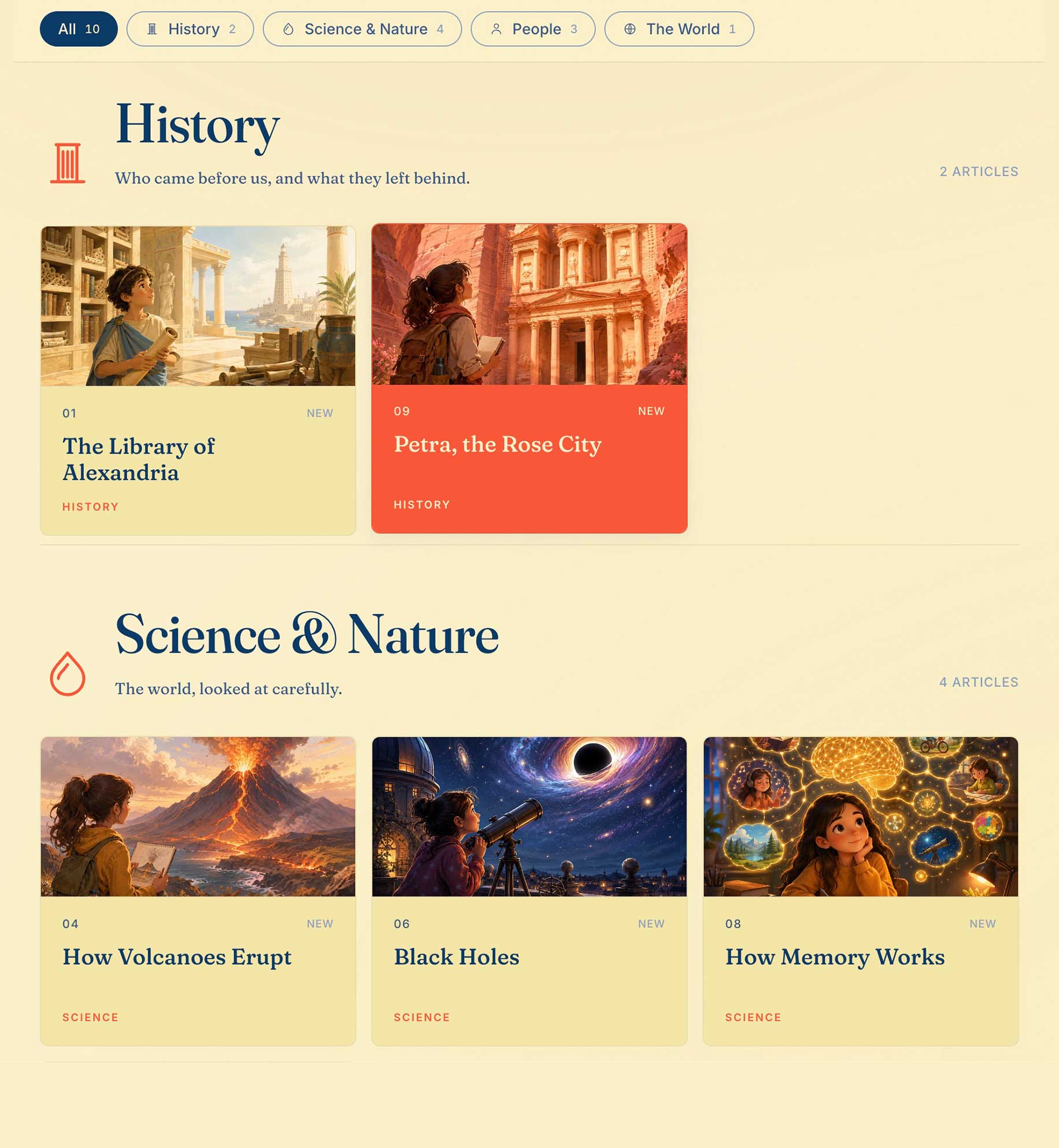 The Nbeeeh library, with History and Science & Nature sections.